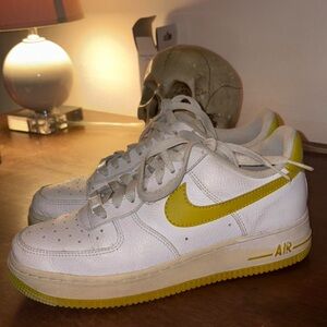 Nike Air Force 1 White and Yellow Sneakers